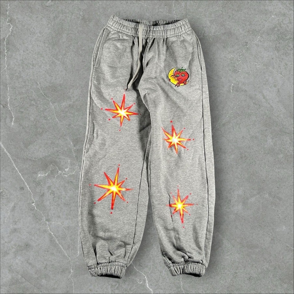 Sky High Farm Sweatpants Mens Small Grey Firework Cozy Drawstring Streetwear Art